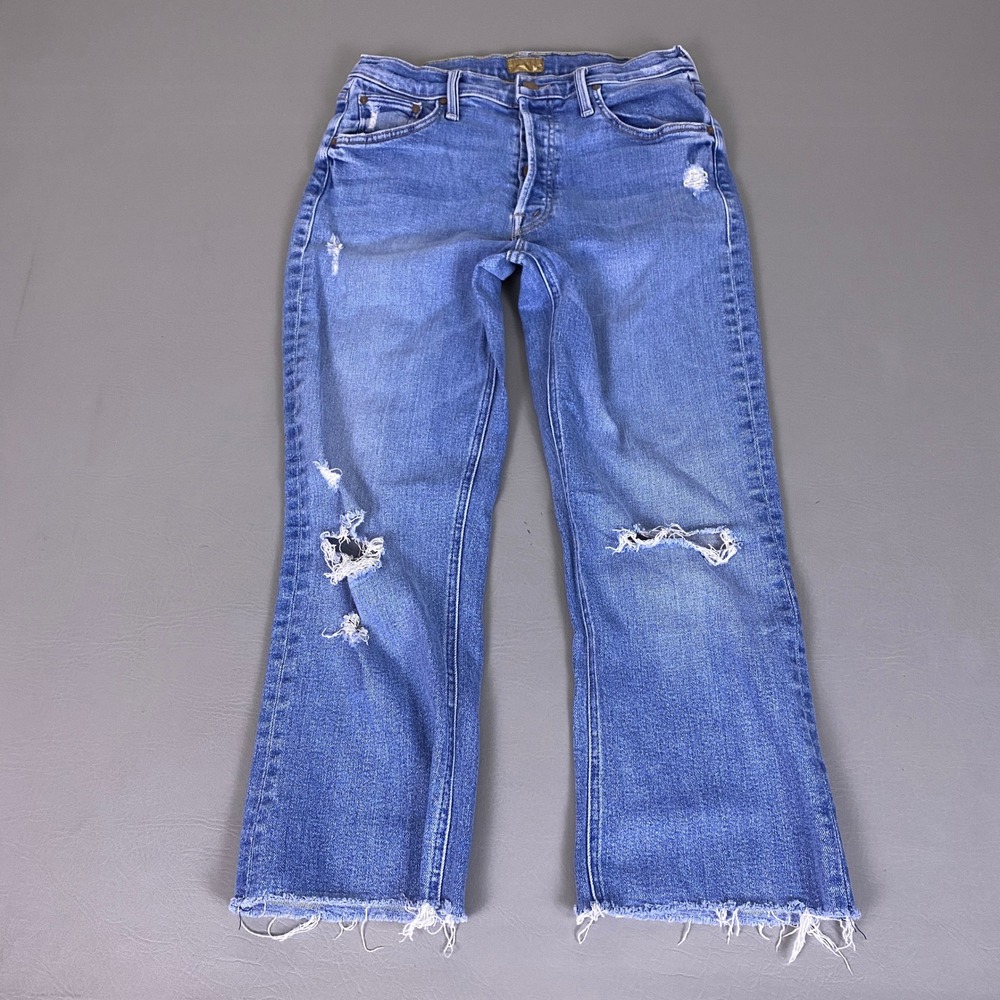 Mother The Tripper Ankle Fray Jeans Women's Size 27 Blue Distressed Straight